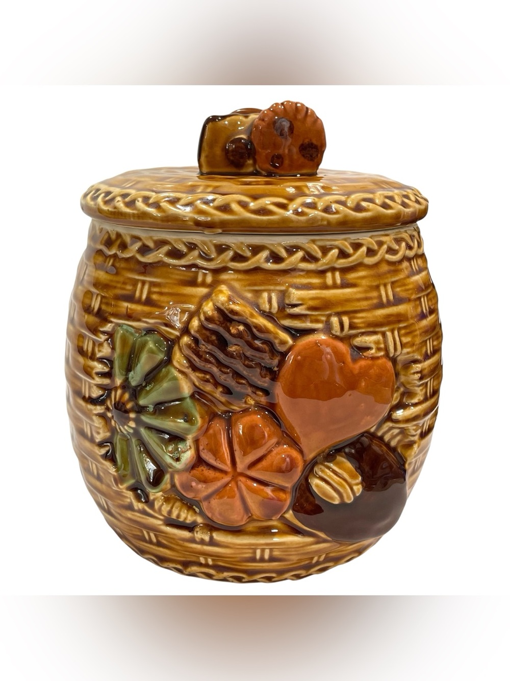 Vintage 1950s Cookies All Over Ceramic Basket Cookie Jar Made in Japan